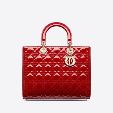 Large Lady Dior Bag Cherry Red Patent Cannage Calfskin M0566OWCB M323