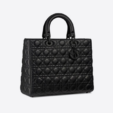 Large Lady Dior Bag Black Ultramatte Calfskin M0566SLOI M989