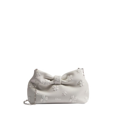 Small Dior Bow Bag White Dior Clover Embroidered Lambskin M0715PUJA M933
