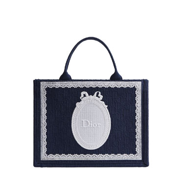 Medium Dior Book Tote with Strap Blue Dior Oblique Embroidery M1354PEHS M928
