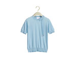 Dior Short Sleeved Fitted Sweater Sky Blue Silk Knit 624S23A6014 X5020