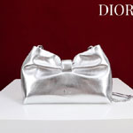 Dior Or Small Bow Bag Silver-Tone Laminated Lambskin M0715PUJW M090