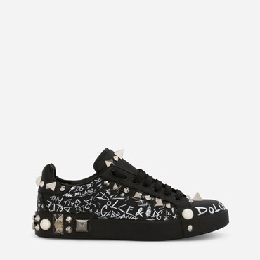 DG Printed calfskin Portofino sneakers with studs CK1587AC1608S574