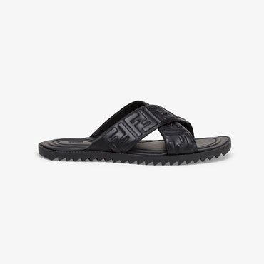 Fendi Sandals Black Leather Slides 7X1222 AADS F0QA1