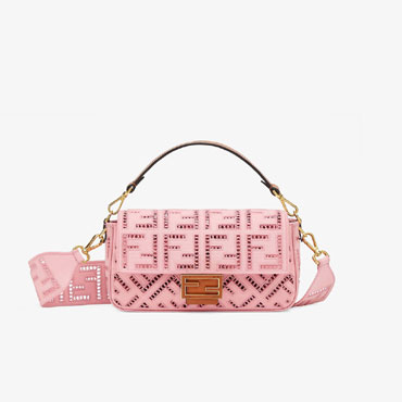 Fendi Baguette Pink Canvas Bag With Embroidery 8BR600 AF2V F1DST