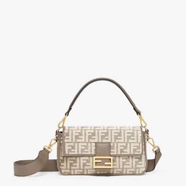 Fendi Baguette Dove grey FF tapestry fabric bag 8BR600ALUNF1J43