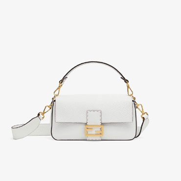 Fendi Baguette White Leather Bag 8BR600 SFR F18XL