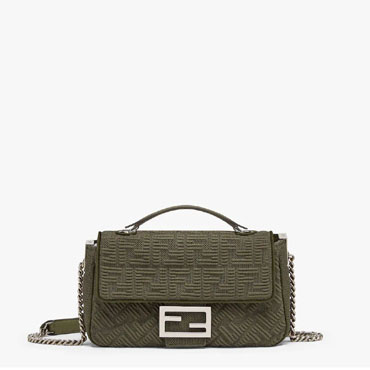 Fendi Baguette Chain Midi Green FF fabric bag 8BR793AHW5F1F2L