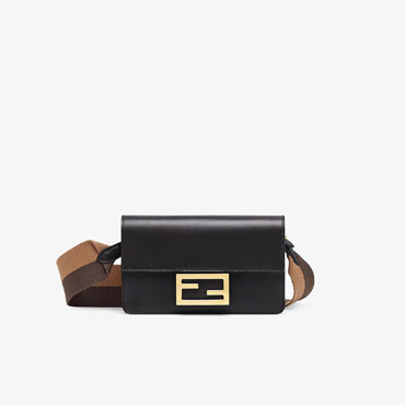 Fendi Flat Baguette Black Leather Mini Bag 8BS039 AAIW F15ZW