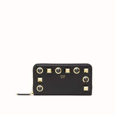 Fendi wallet studded black leather zip-around 8M0299SF2F0KUR