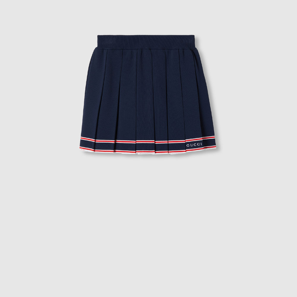 Gucci Pleated Skirt With Striped Trim In Dark Blue 691712 XKD27 4915: Image 1