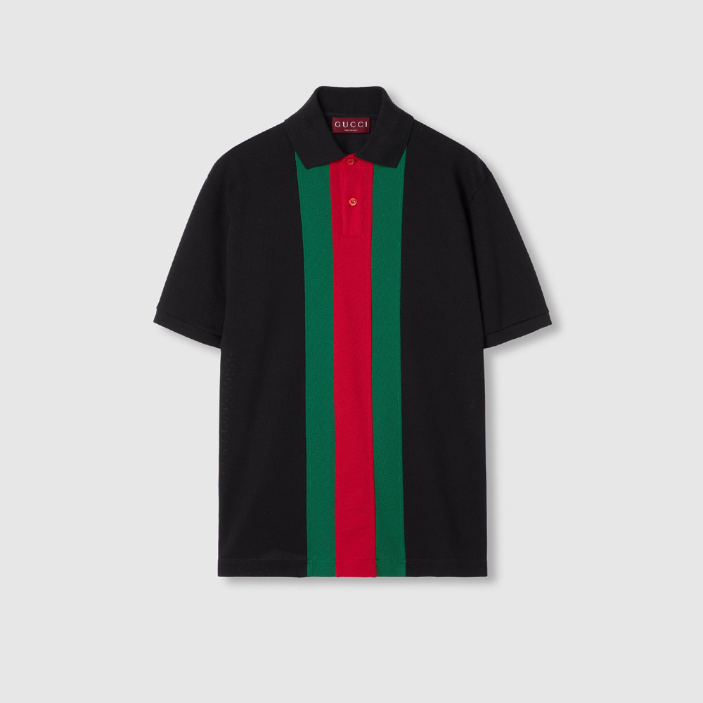 Gucci Cotton Polo Shirt With Web In Black 795180 XJGRQ 1043: Image 1