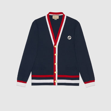 Gucci Knit Wool Cardigan With Patch In Dark Blue 743019 XKDED 4496