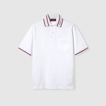 Gucci Cotton Piquet Polo Shirt With Web In White 784422 XJGJW 9692