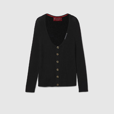 Gucci Extra Fine Rib Wool And Silk Cardigan In Black 786431 XKD2P 1152