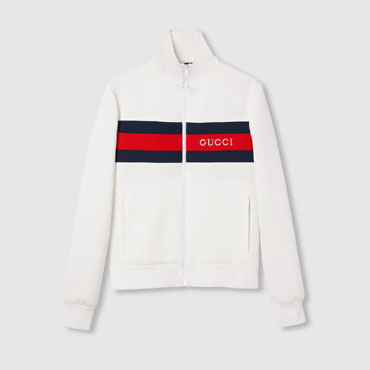 Gucci Neoprene Zipped Jacket With Web In White 787872 XJGJZ 9971