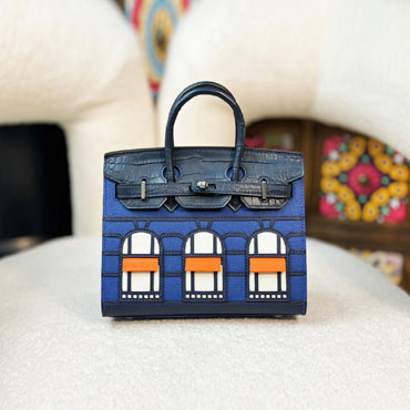 Hermes 20CM Sac Birkin Faubourg crocodile in Blue Marine