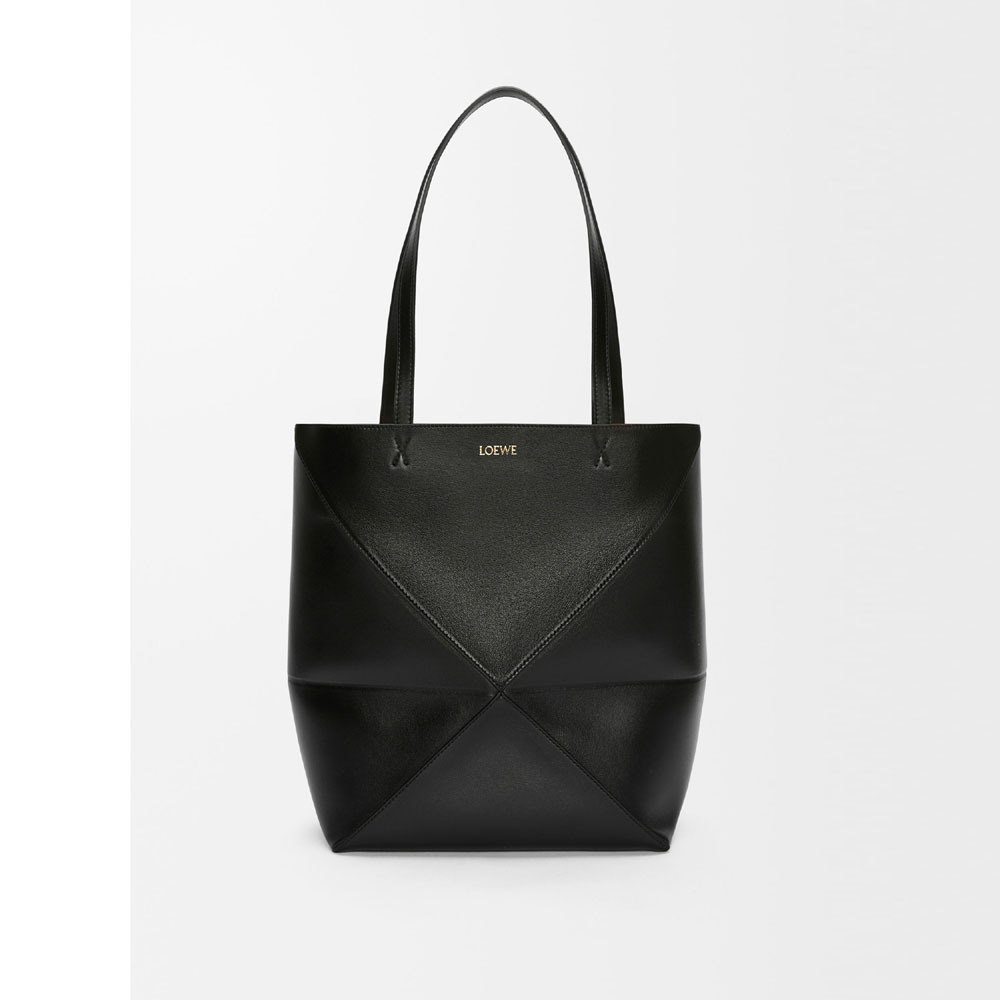 Loewe Medium Puzzle Fold tote in shiny calfskin Black A657G50X01 1100: Image 1