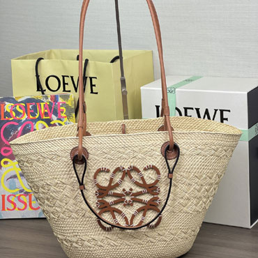 Loewe Medium Anagram Basket Bag In Iraca Palm And Calfskin AABKT43X09 2435