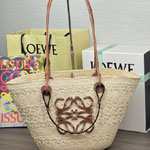Loewe Medium Anagram Basket Bag In Iraca Palm And Calfskin AABKT43X09 2435