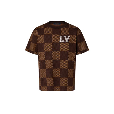 Short-Sleeved Cotton Damier Crewneck Crystal LV Patch 1AFIUS