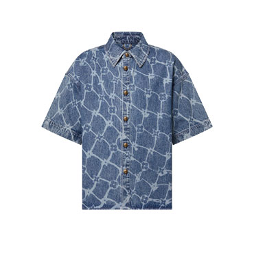 Louis Vuitton Monogram Printed Short-Sleeved Denim Shirt 1AFQZ1