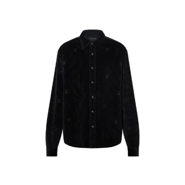 Louis Vuitton Long-Sleeved LV Blason Embellished Corduroy Shirt 1AFXV3