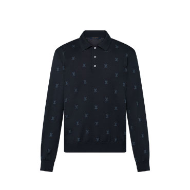 Louis Vuitton Wool Silk Cashmere-Blend Long Sleeve LV Blason Polo 1AFYEQ