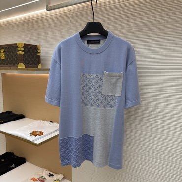 Louis Vuitton Knitted Patchwork Denim Short-Sleeved Crewneck 1AK6XU