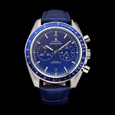 Omega Speedmaster Blue Dial Stainless Steel Case Blue Leather Strap OMG6454