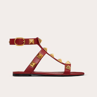 Valentino Roman Stud Flat Calfskin Sandal WW2S0BU8ZWM0RO