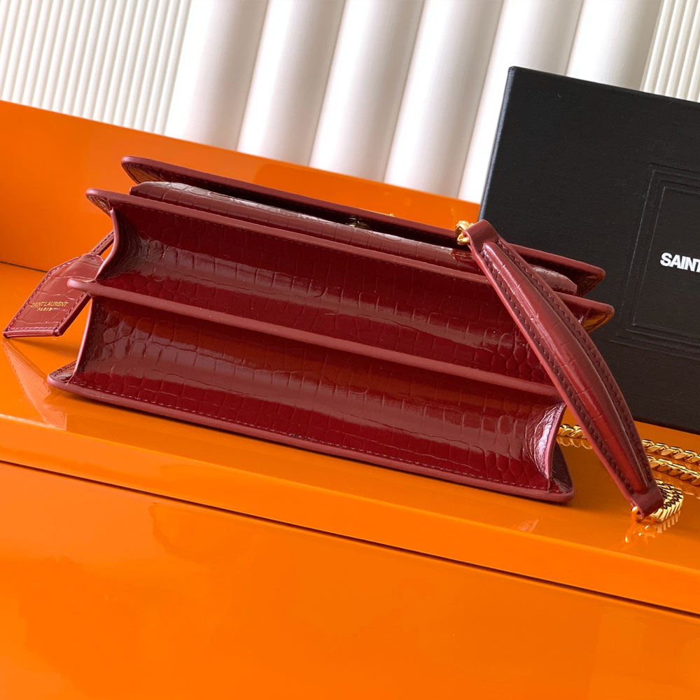 YSL Sunset Medium In Crocodile-Embossed Leather In Bordeaux 442906 DND0J 6147: Image 3