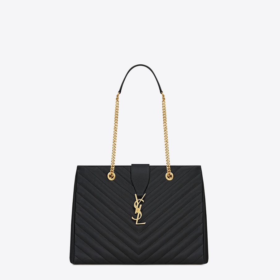 classic monogram Saint Laurent shopping bag in black grain de poudre 45310181WI: Image 1