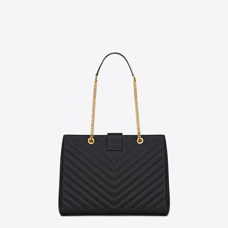 classic monogram Saint Laurent shopping bag in black grain de poudre 45310181WI: Image 2