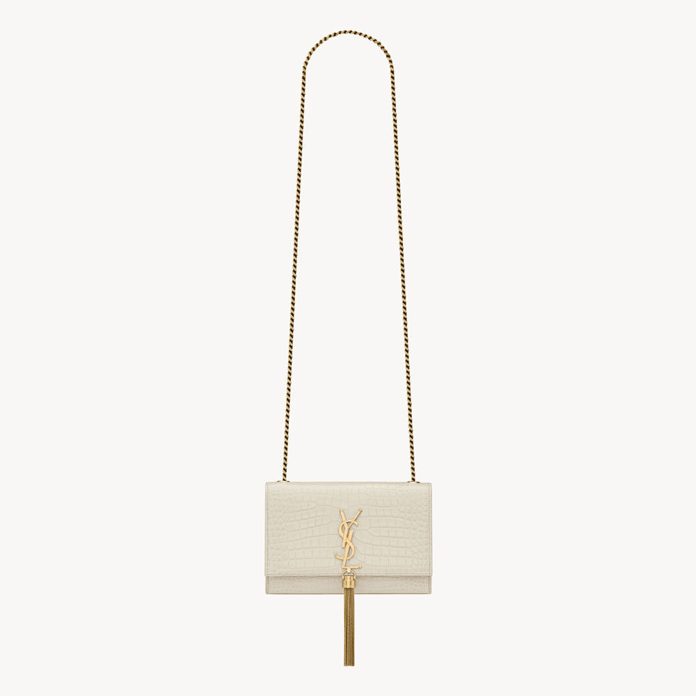 YSL Kate Small Tassel In Crocodile-Embossed Leather In White 474366 DND0J 9207: Image 1
