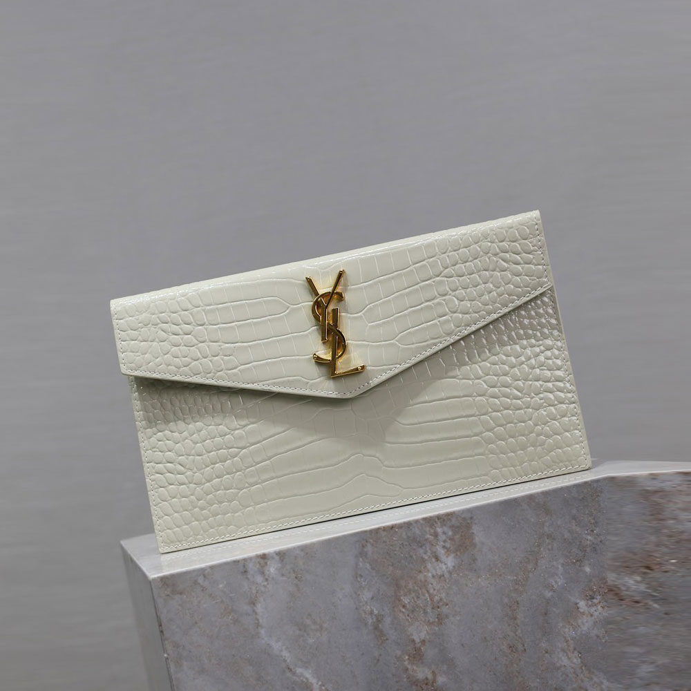 YSL Uptown Pouch In Crocodile-Embossed Shiny Leather 565739 DND0J 9207: Image 1