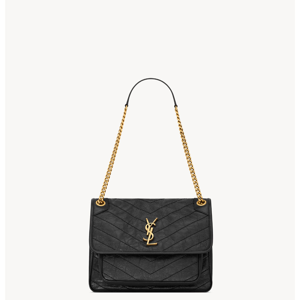 YSL Niki Medium In Vintage Leather in Black 633184 0EN07 1000: Image 1