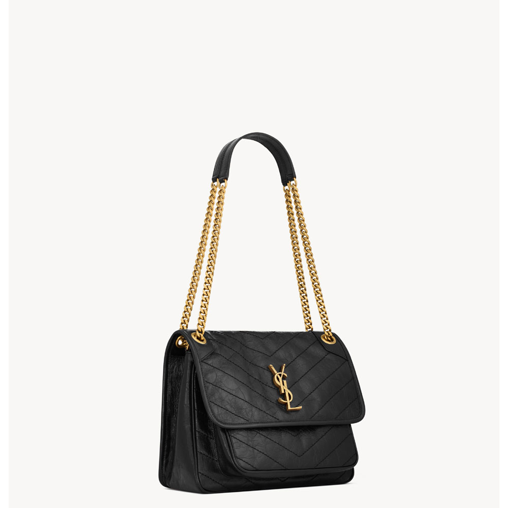 YSL Niki Medium In Vintage Leather in Black 633184 0EN07 1000: Image 2