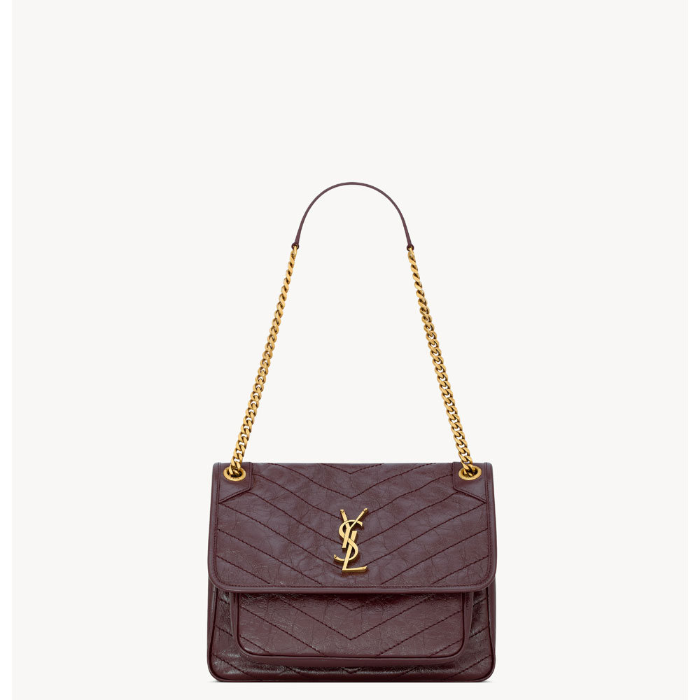 YSL Niki Medium In Vintage Leather in Burgundy 633184 0EN07 6195: Image 1