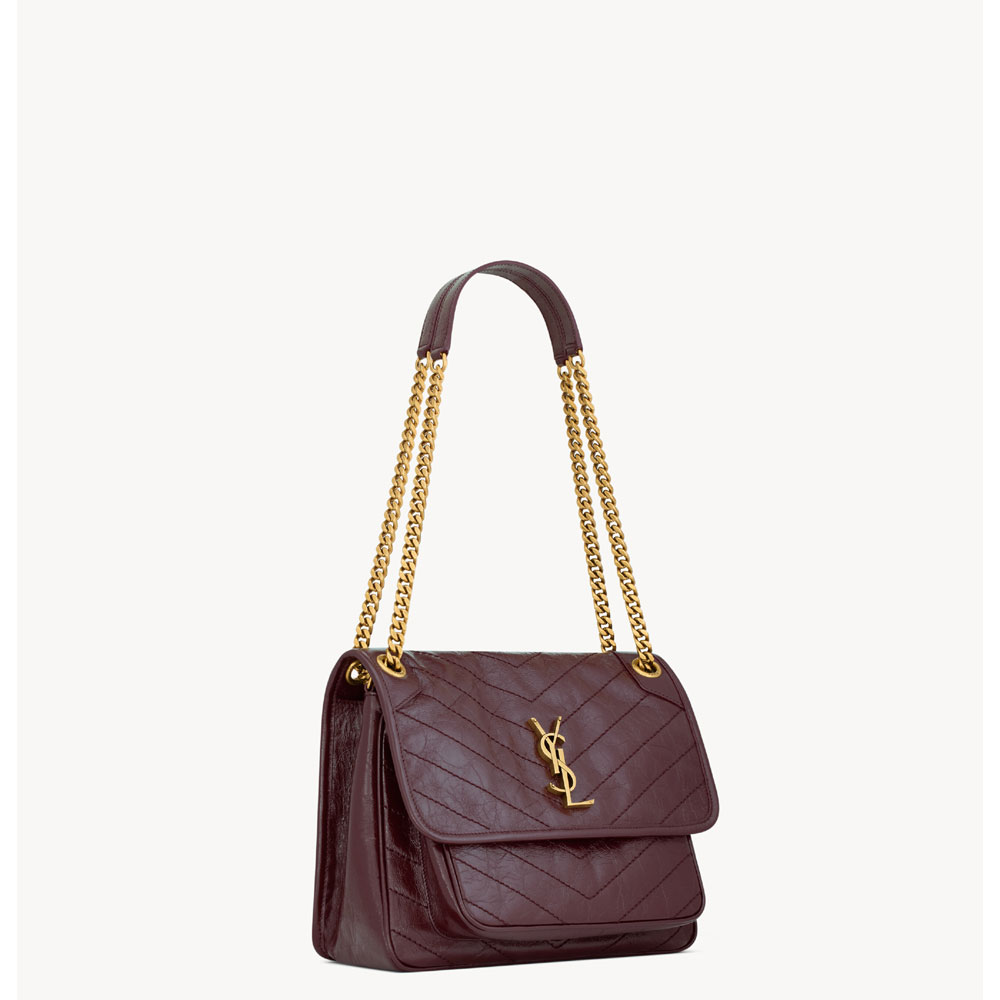 YSL Niki Medium In Vintage Leather in Burgundy 633184 0EN07 6195: Image 2