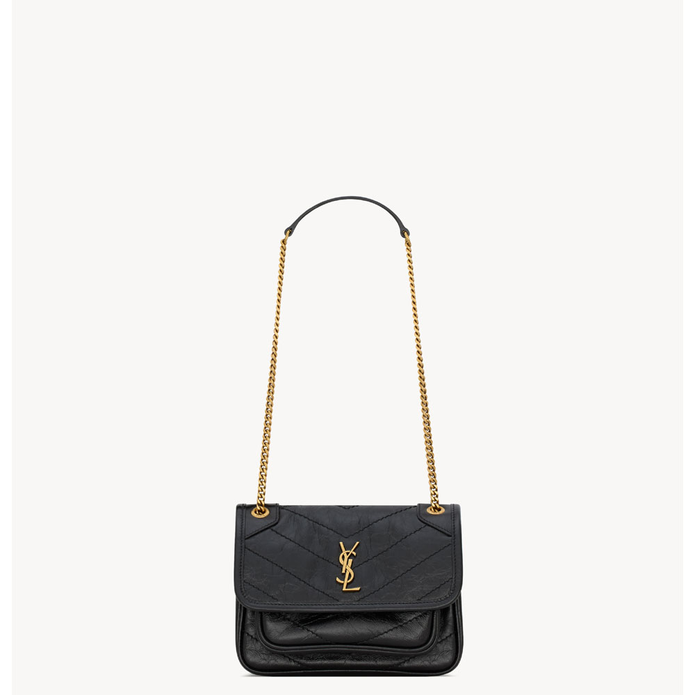 YSL Niki Baby In Vintage Leather in Black 633185 0EN07 1000: Image 1