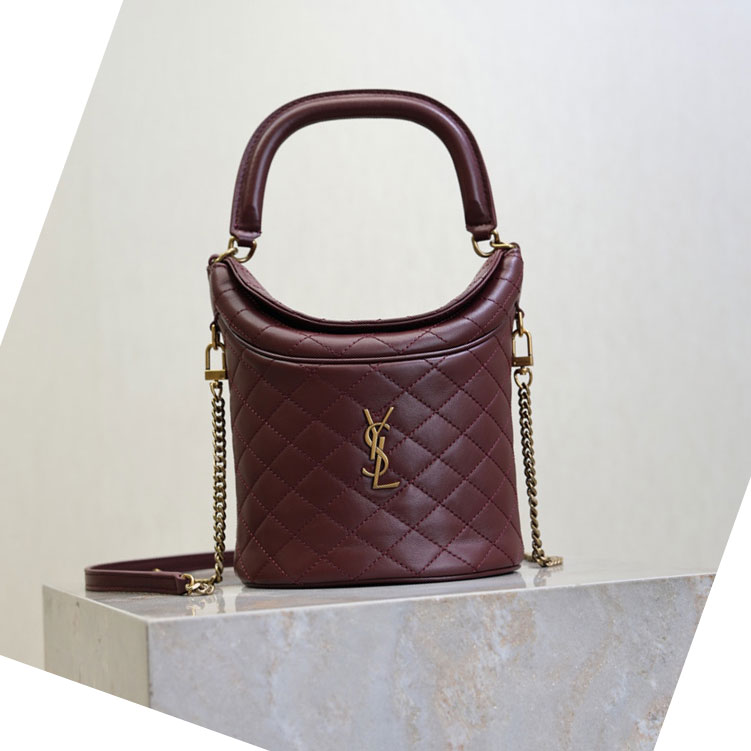 YSL Gaby Bucket Bag In Lambskin in Burgundy 763961 1EL07 6195: Image 2