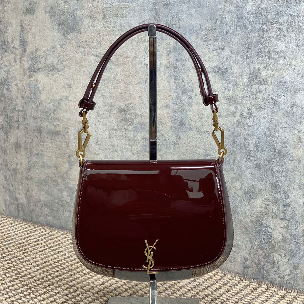 YSL Mini Voltaire Top Handle Bag In Patent in Burgundy 800846 BMIIW 6413: Image 1