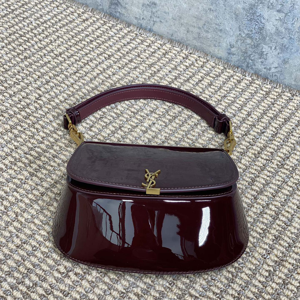 YSL Mini Voltaire Top Handle Bag In Patent in Burgundy 800846 BMIIW 6413: Image 3