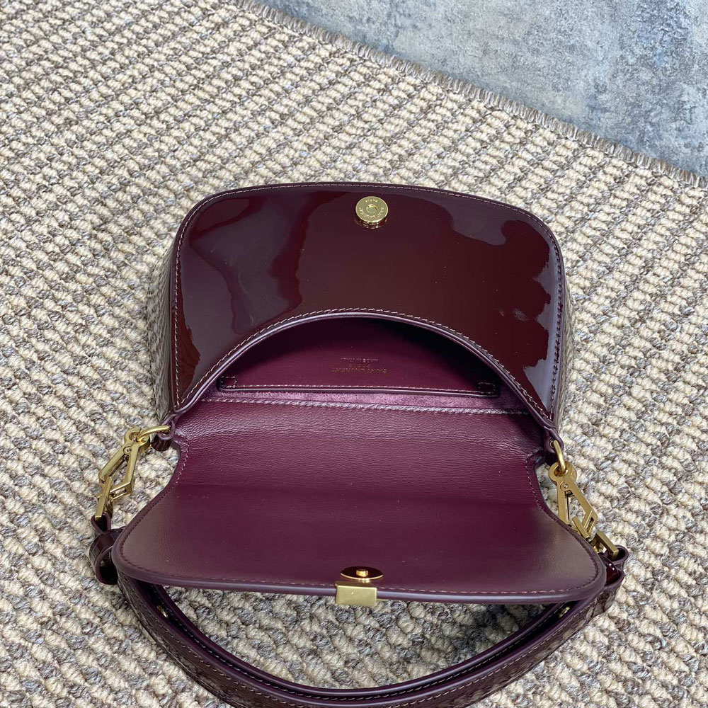YSL Mini Voltaire Top Handle Bag In Patent in Burgundy 800846 BMIIW 6413: Image 4