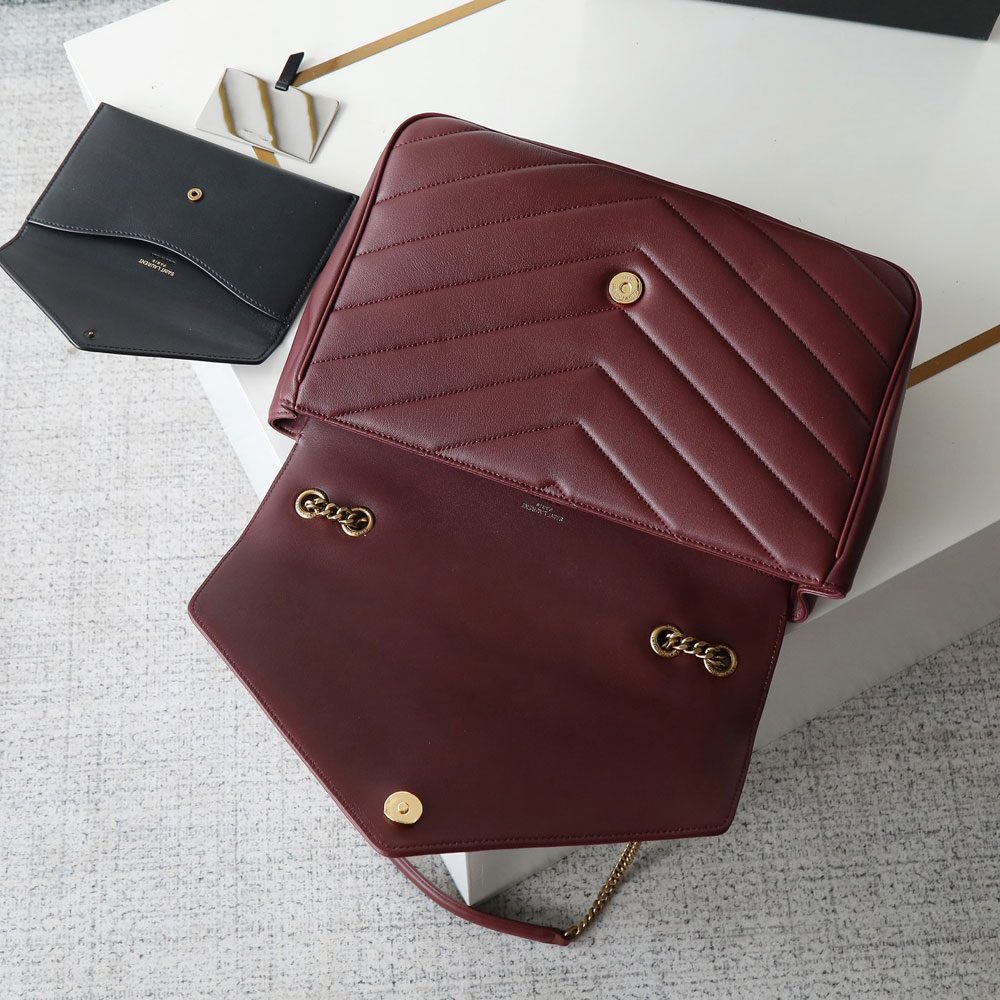 YSL Loulou Large In Matelasse Lambskin in Burgundy 803541 AAEAX 6197: Image 3