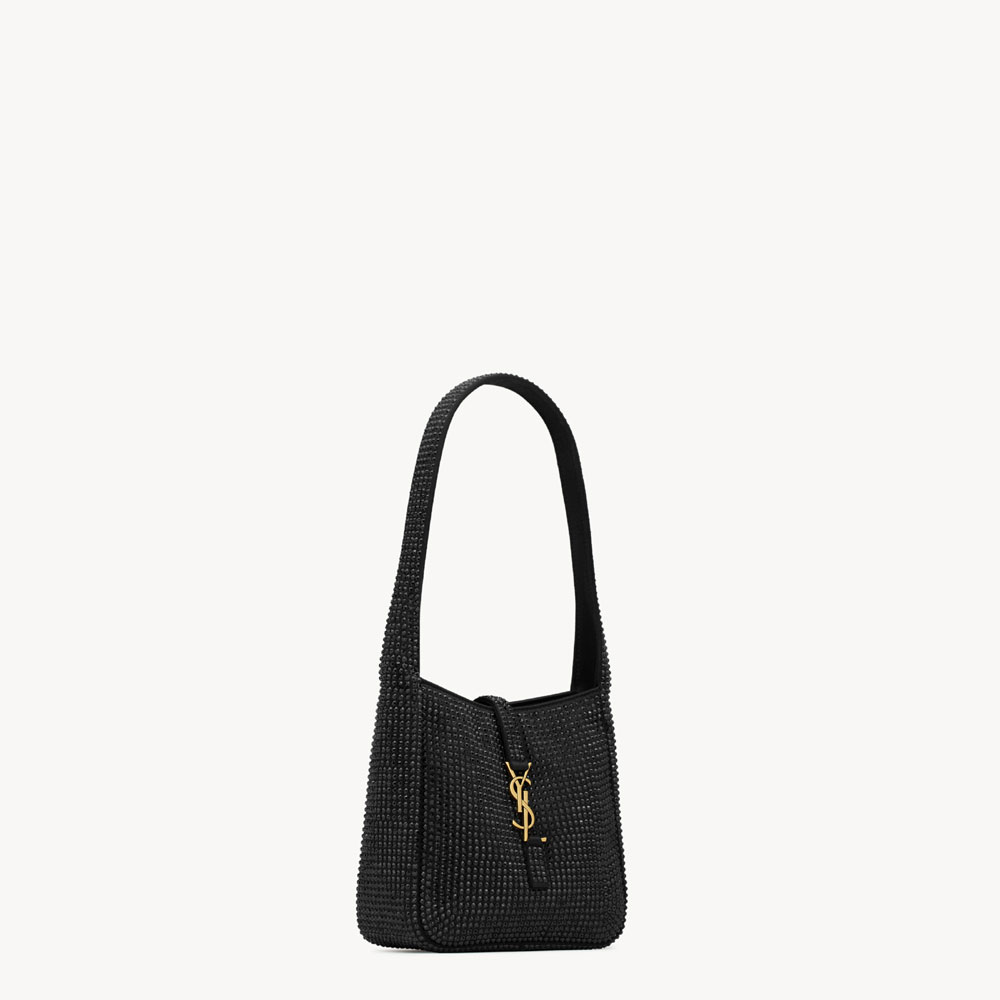 YSL Le 5 a 7 Supple Baby In Silk Satin And Crystals In Black 809464 FADSQ 1000: Image 4