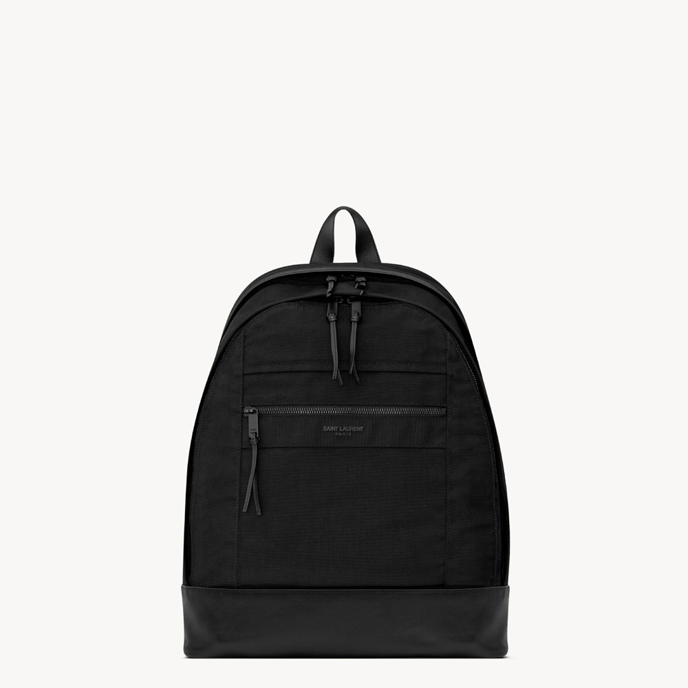 YSL City Backpack In Nylon Canvas And Leather In Black 821007 FAEEF 1000: Image 1