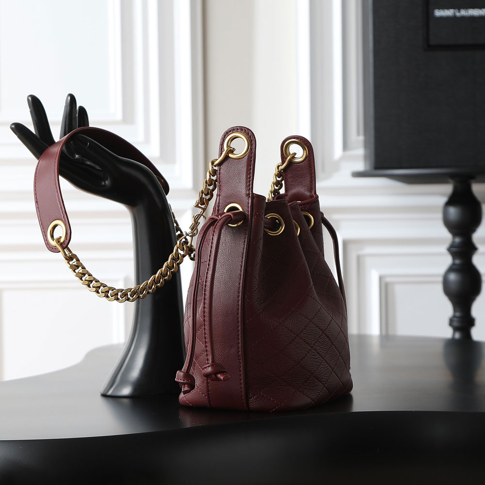 YSL Cassandre Bucket Bag In Lambskin in Burgundy 840886 1EL07 6195: Image 2