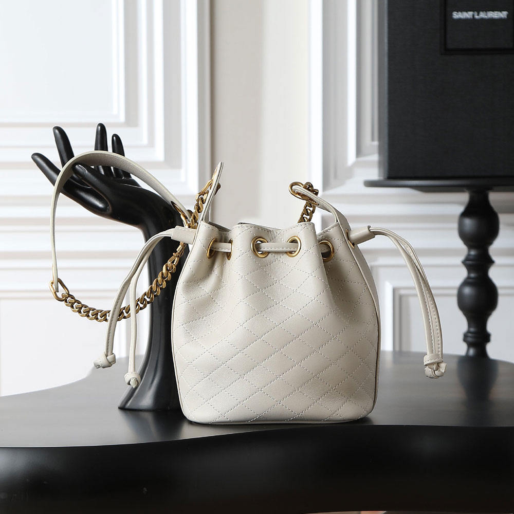 YSL Cassandre Bucket Bag In Lambskin in White 840886 1EL07 9207: Image 1